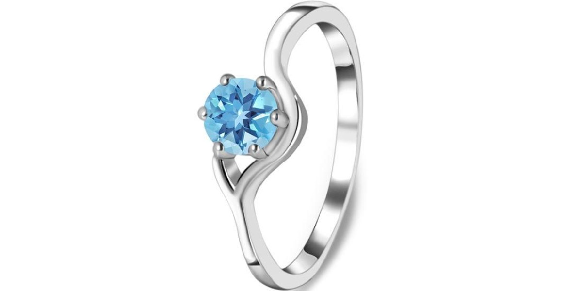Vibrant Faceted Sky Blue Topaz Gemstone Ring